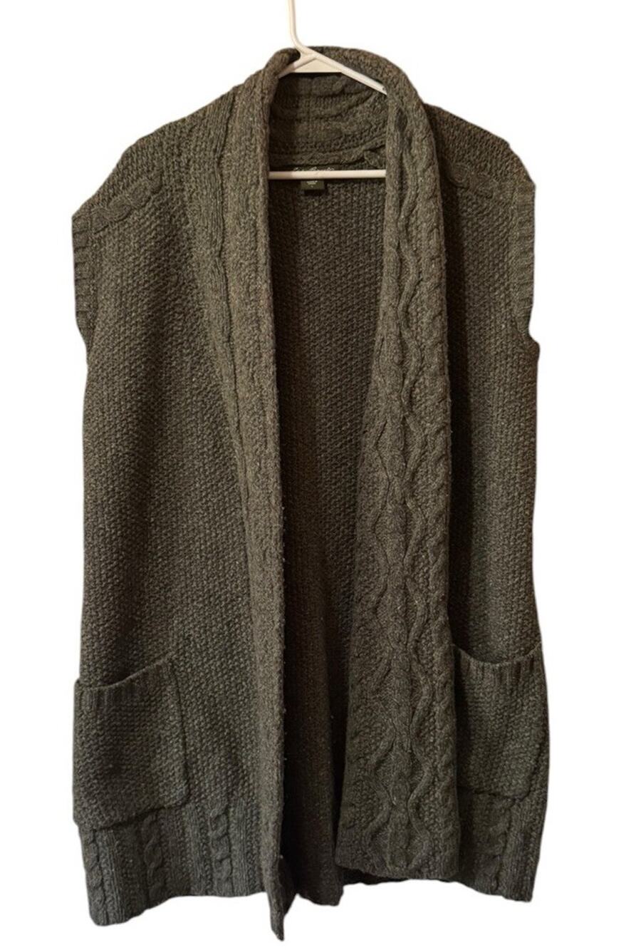 Eddie‎ Bauer Women Size Large Knit Sleeveless Open Front Cardigan Sweater Autumn